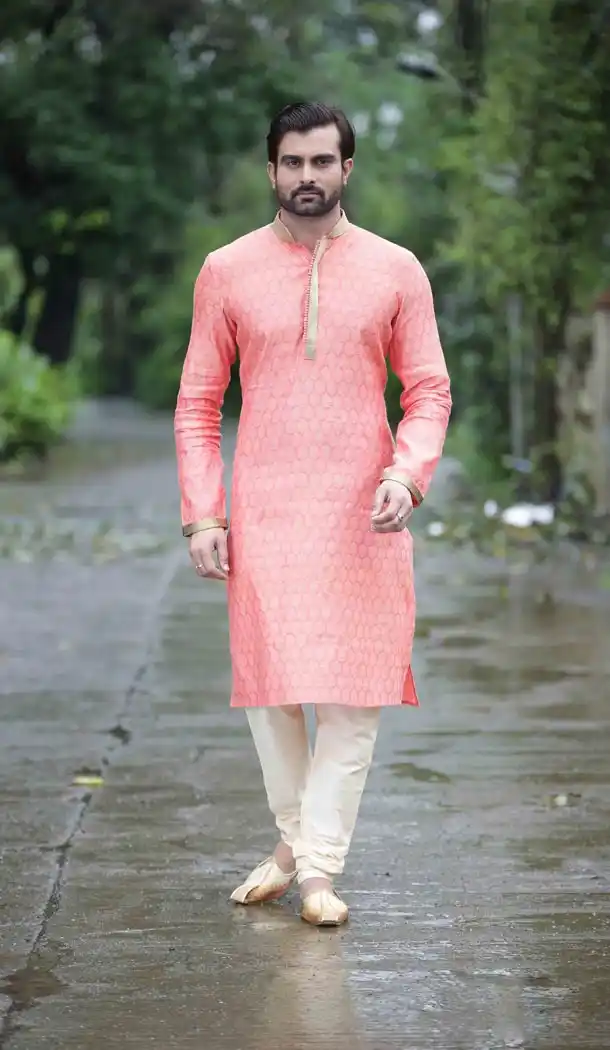 Eid Festival Mens Readymade Kurta Pajama in Rose Pink Color | KF13876063