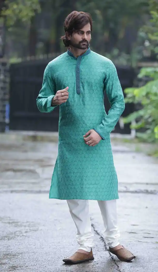 Eid Festival Mens Readymade Kurta Pajama in Sky Blue Color | KF13876064