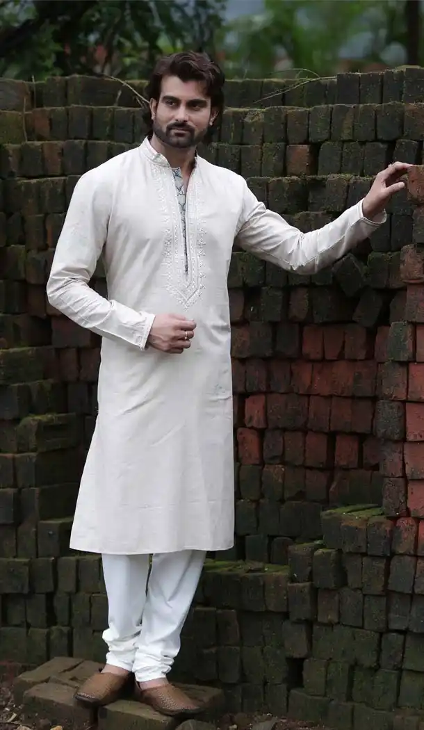 Eid Festival Mens Readymade Kurta Pajama in White Color | KF13876065