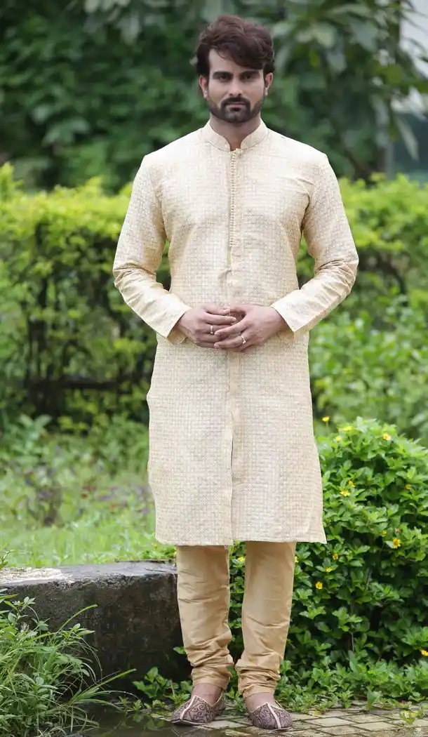 Eid Festival Mens Readymade Kurta Pajama in Ivory Color | KF13876068