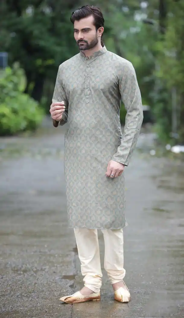 Eid Festival Mens Readymade Kurta Pajama in Light Steel Blue Color | KF13876069