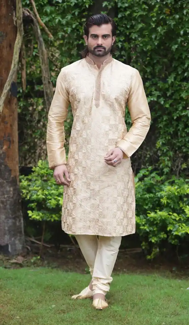 Eid Festival Mens Readymade Kurta Pajama in Peech Puff Color | KF13876070