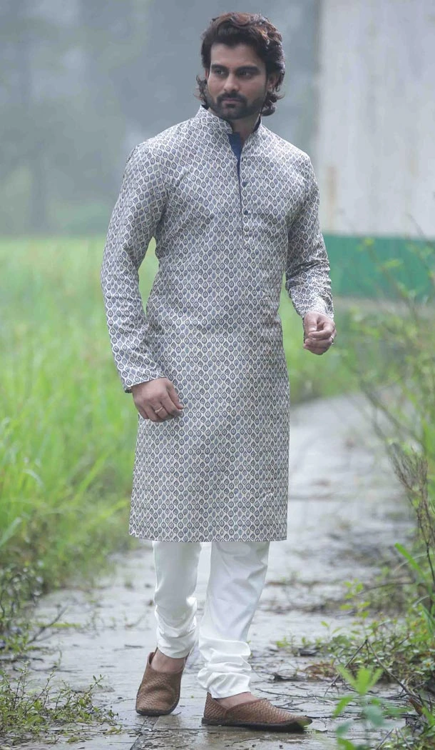 Eid Festival Mens Readymade Kurta Pajama in Slate Grey Color | KF13876071