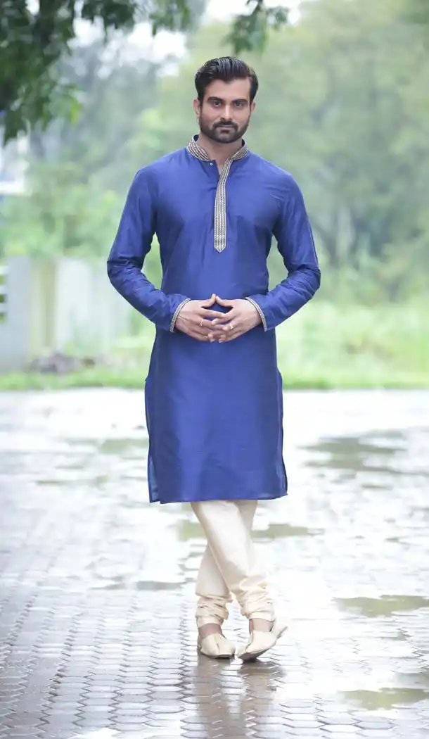 Eid Festival Mens Readymade Kurta Pajama in Navy Blue Color | KF13876073