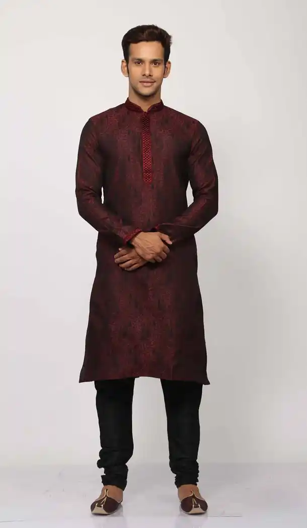 Eid Festival Mens Readymade Kurta Pajama in Maroon Color | KF13876077