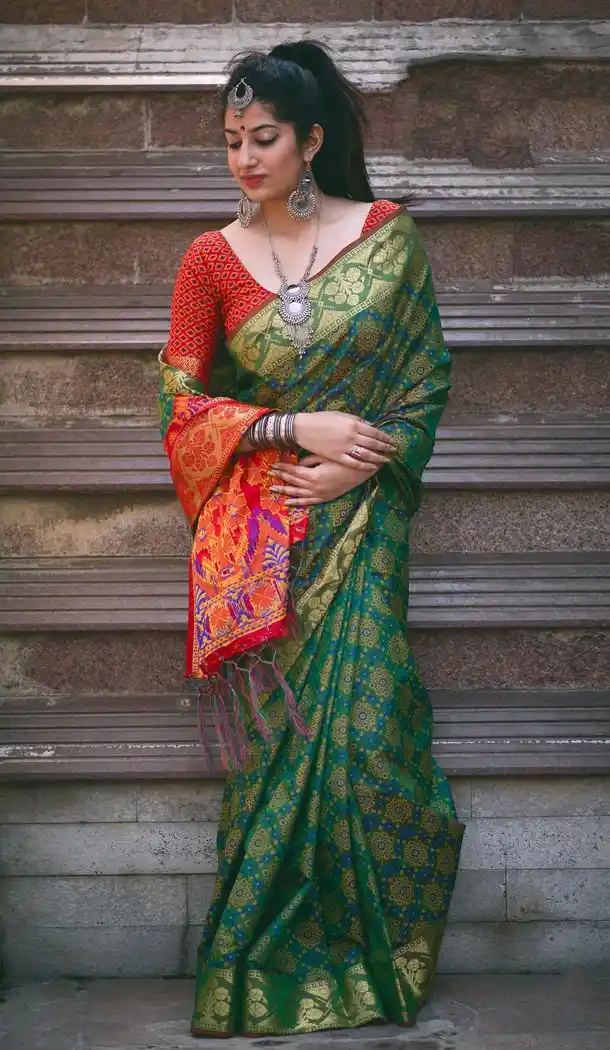 Green Color Silk Party Wear Saree with Blouse | KF810877533