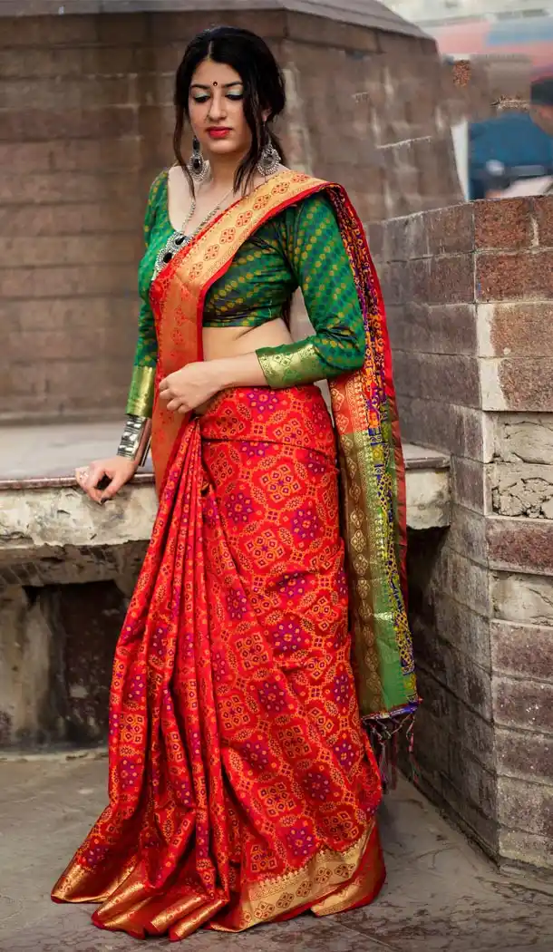 Red Color Silk Party Wear Saree with Blouse | KF810877540