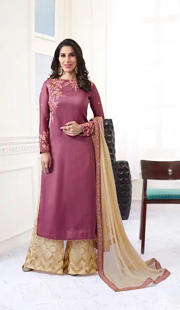 Pink Color Satin Party Wear Style Plaza Salwar Suit | KF810077475