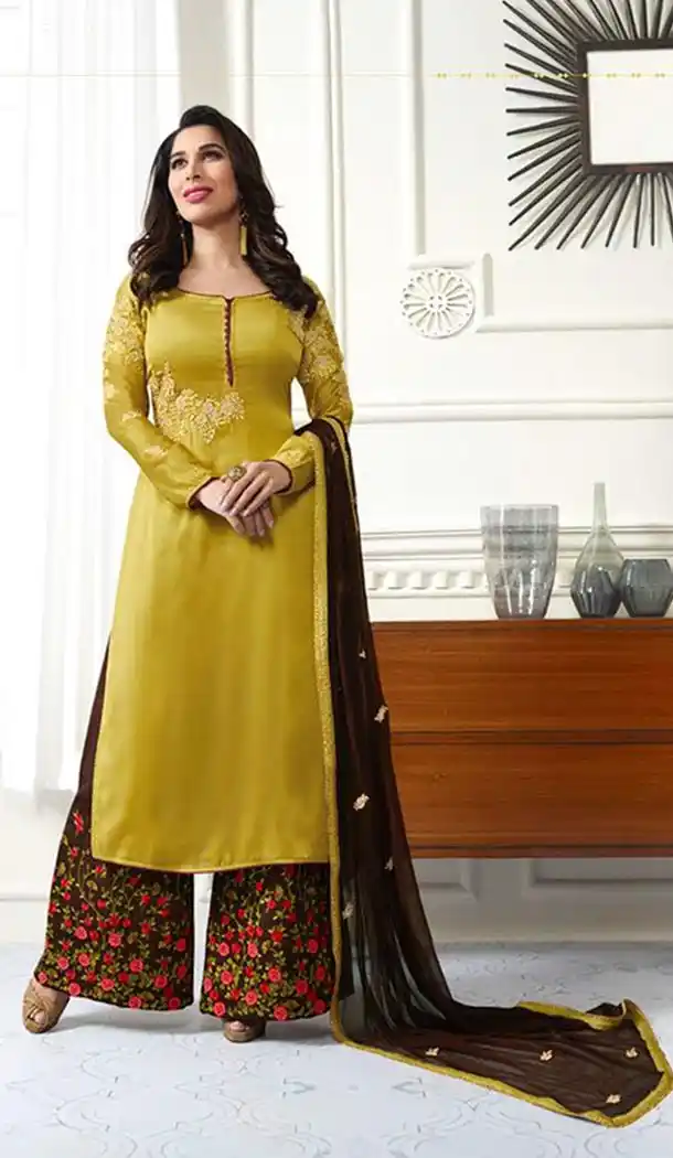 Yellow Color Satin Party Wear Style Plaza Salwar Suit | KF810077479