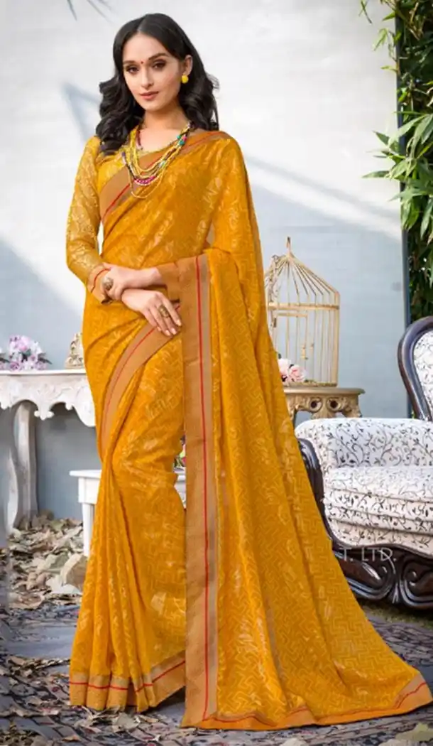 Summer Wear Yellow Color Georgette Casual Style Saree | KF808877374