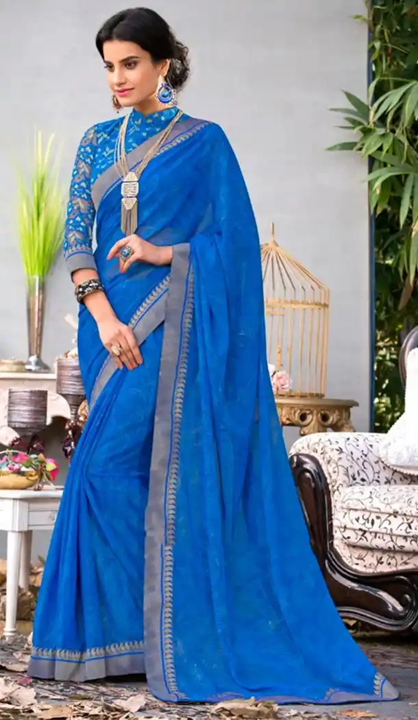Summer Wear Blue Color Georgette Casual Style Saree | KF808877375