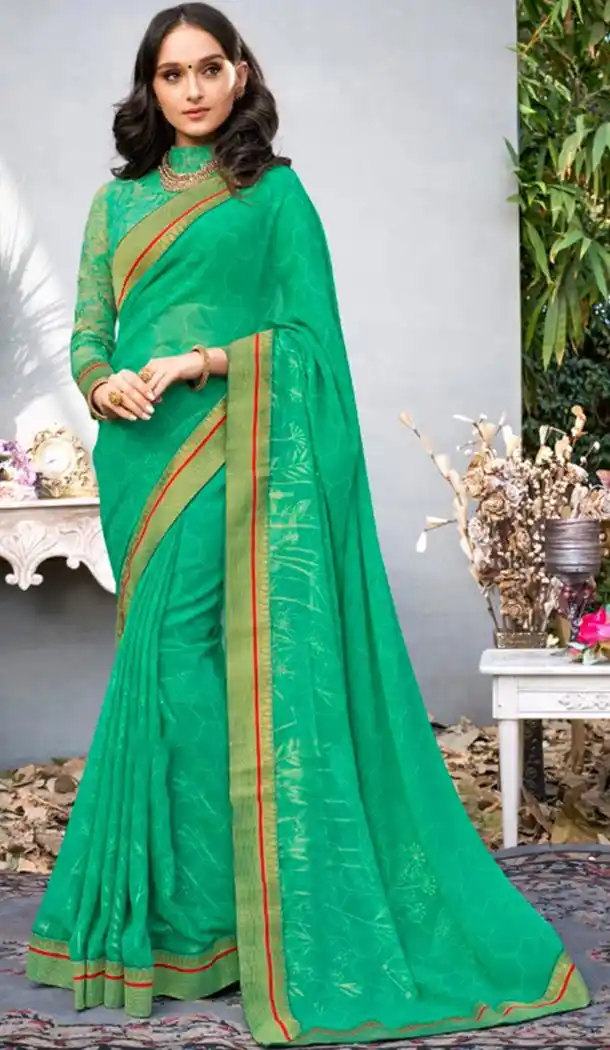 Summer Wear Green Color Georgette Casual Style Saree | KF808877376