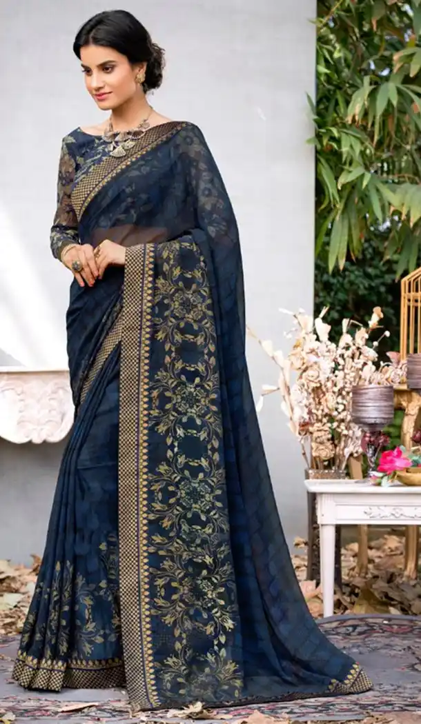 Summer Wear Neavy Blue Color Georgette Casual Style Saree | KF808877377