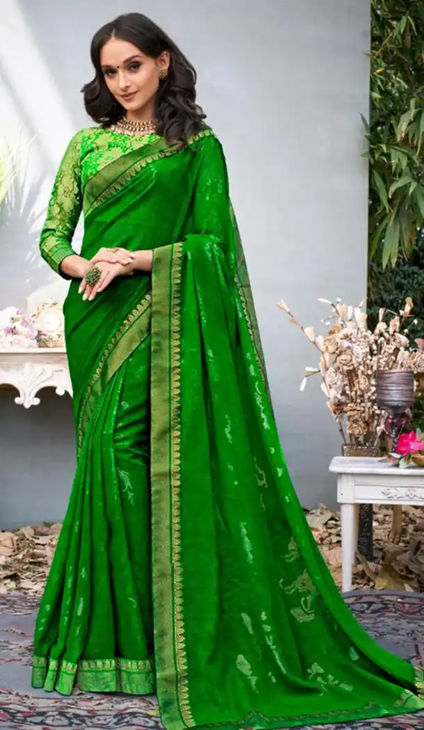 Summer Wear Green Color Georgette Casual Style Saree | KF808877378