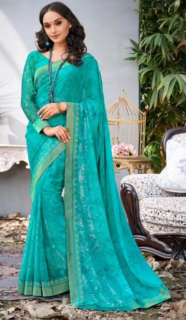Summer Wear Sky Blue Color Georgette Casual Style Saree | KF808877380