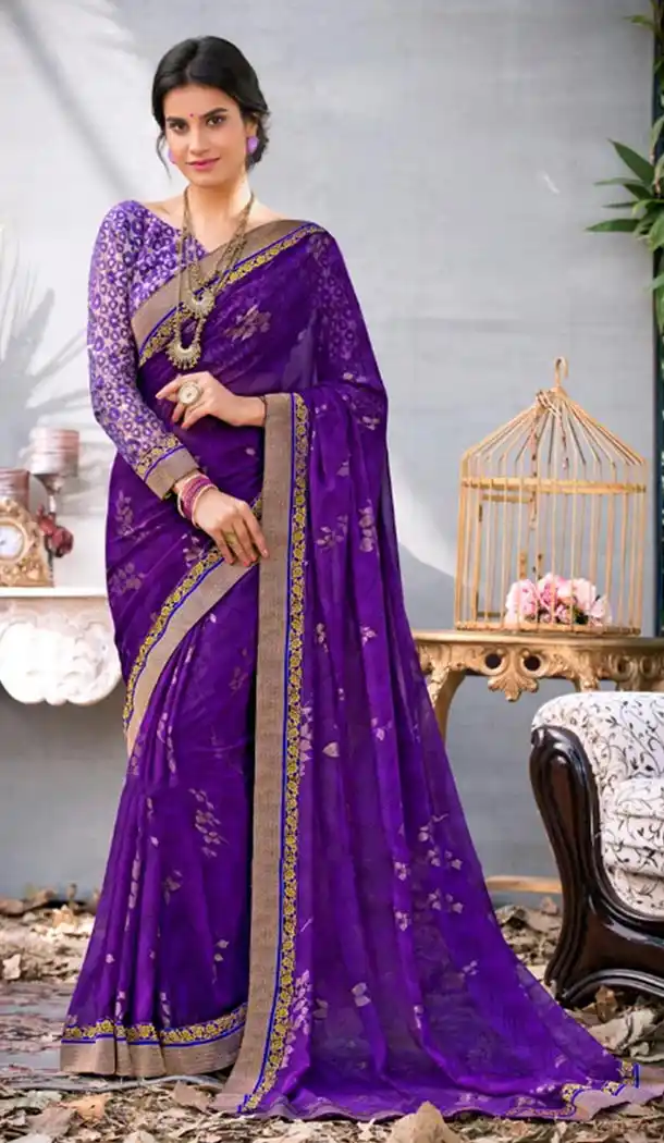 Summer Wear Purple Color Georgette Casual Style Saree | KF808877381
