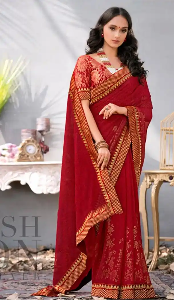 Summer Wear Red Color Georgette Casual Style Saree | KF808877382