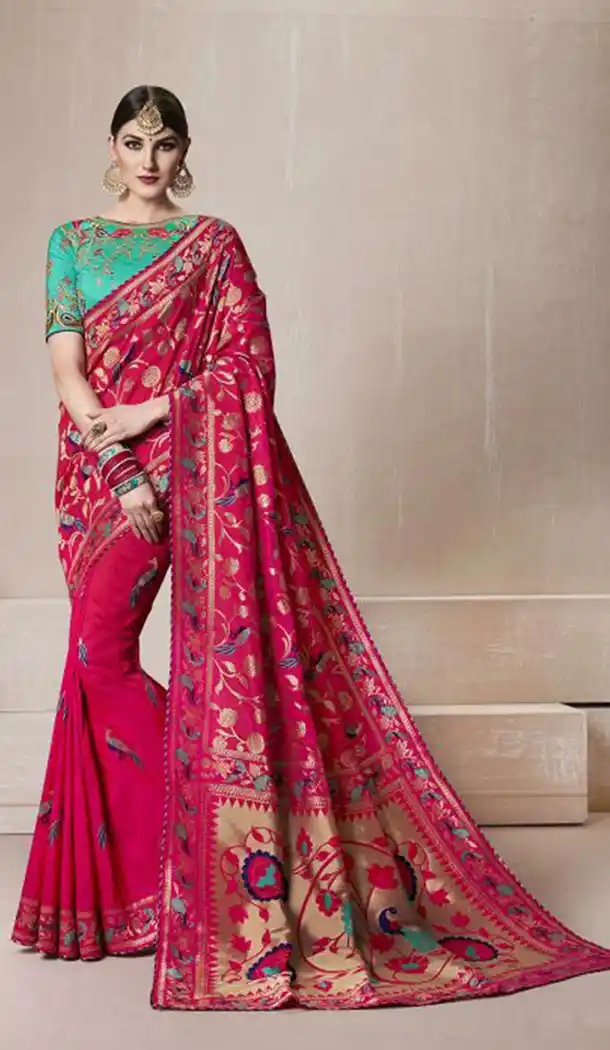 Woman Rani Color Silk Party Wear Saree Blouse | KF807477224