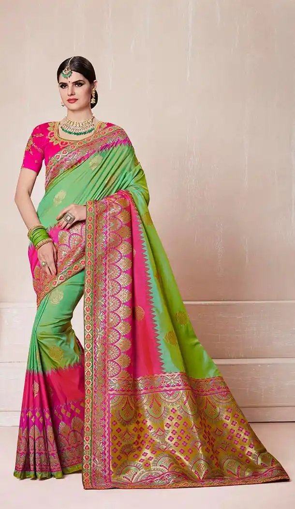 Woman Green Color Silk Party Wear Saree Blouse | KF807477225