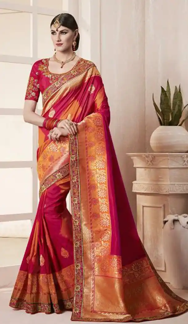 Woman Red Color Silk Party Wear Saree Blouse | KF807477226