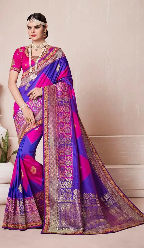 Woman Blue Color Silk Party Wear Saree Blouse | KF807477227