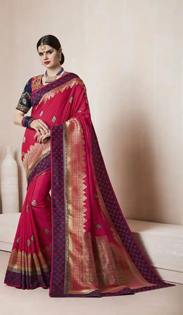 Woman Red Color Silk Party Wear Saree Blouse | KF807477234