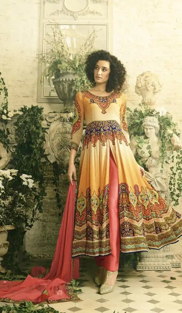 Eid Specail Collection Churidar Kameez Pure Crepe and Orange Color | KF13956127