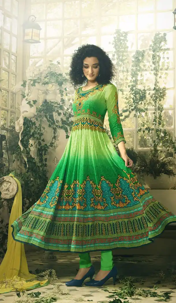 Eid Specail Collection Churidar Kameez Pure Crepe and Green Color | KF13956128