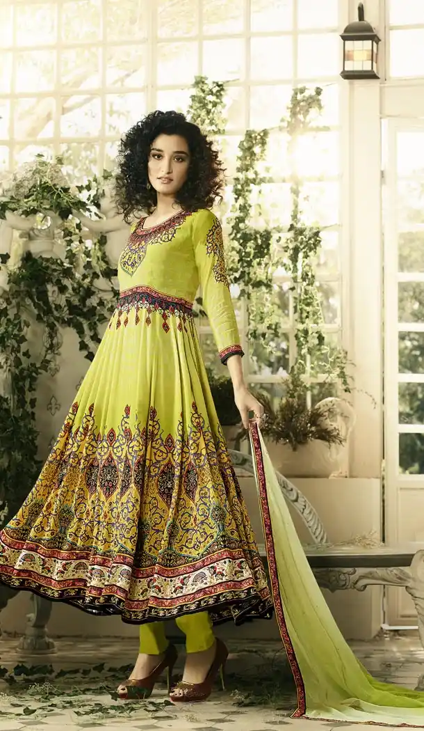 Eid Specail Collection Churidar Kameez Pure Crepe and Lime Green Color | KF13956130