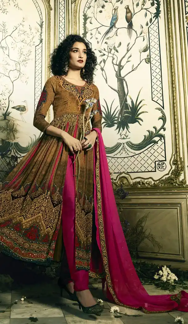 Eid Specail Collection Churidar Kameez Pure Crepe and Brown Color | KF13956131