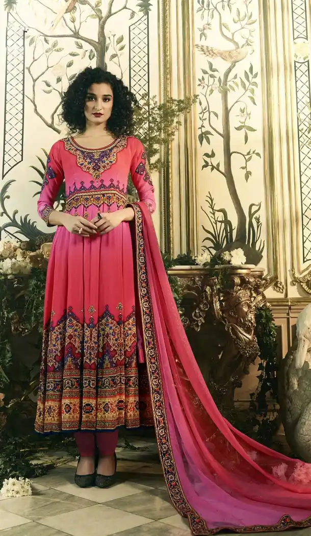 Eid Specail Collection Churidar Kameez Pure Crepe and Pink Color | KF13956132