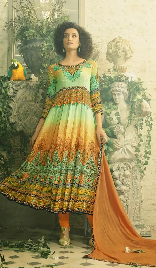 Eid Specail Collection Churidar Kameez Pure Crepe and Orange Color | KF13956133