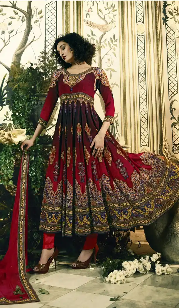 Eid Specail Collection Churidar Kameez Pure Crepe and Red Color | KF13956134