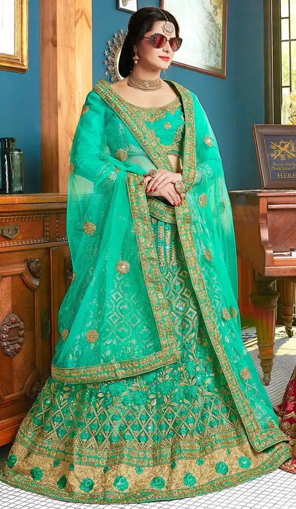 Green Color Net Party Wear Lahanga Choli | KF14006186