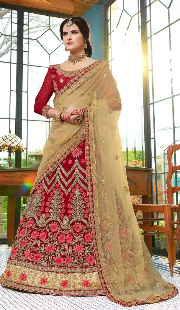 Red Color Net Party Wear Lahanga Choli | KF14006189