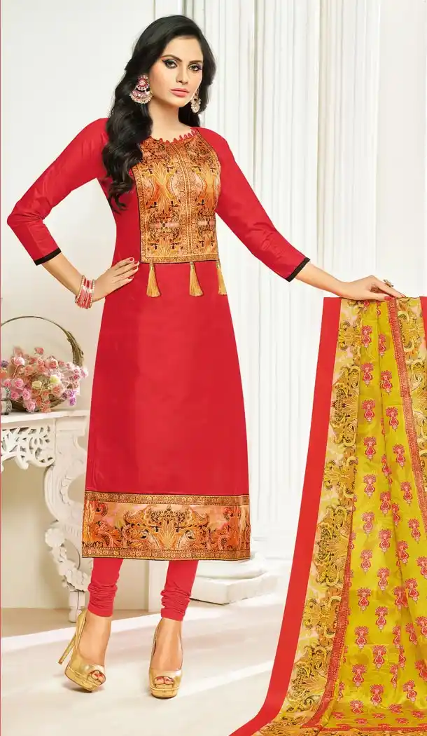 Red Color Glaze Cotton Summer Wear Salwar Kameez | KF14036216