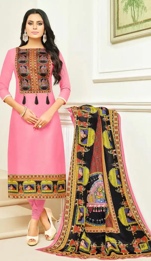 Light Pink Color Glaze Cotton Summer Wear Salwar Kameez | KF14036218