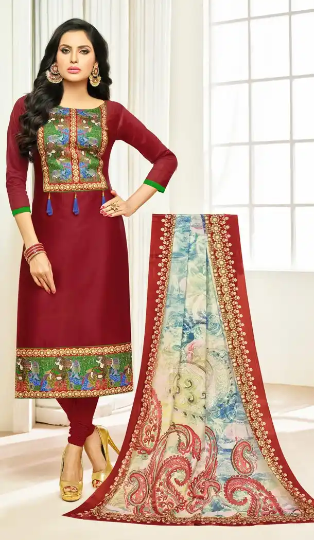 Maroon Color Glaze Cotton Summer Wear Salwar Kameez | KF14036219