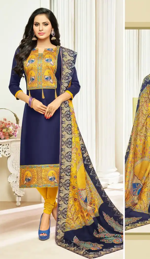 Dark Blue Color Glaze Cotton Summer Wear Salwar Kameez | KF14036220