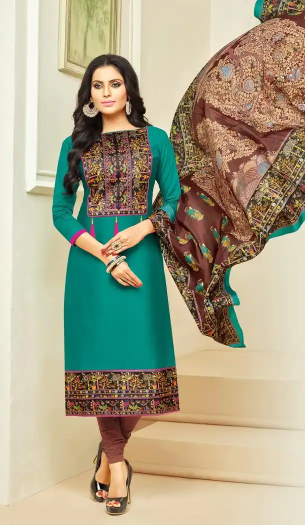 Light Sea Green Color Glaze Cotton Summer Wear Salwar Kameez | KF14036222