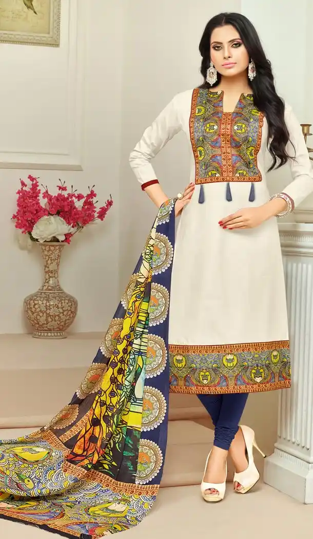 White Color Glaze Cotton Summer Wear Salwar Kameez | KF14036223