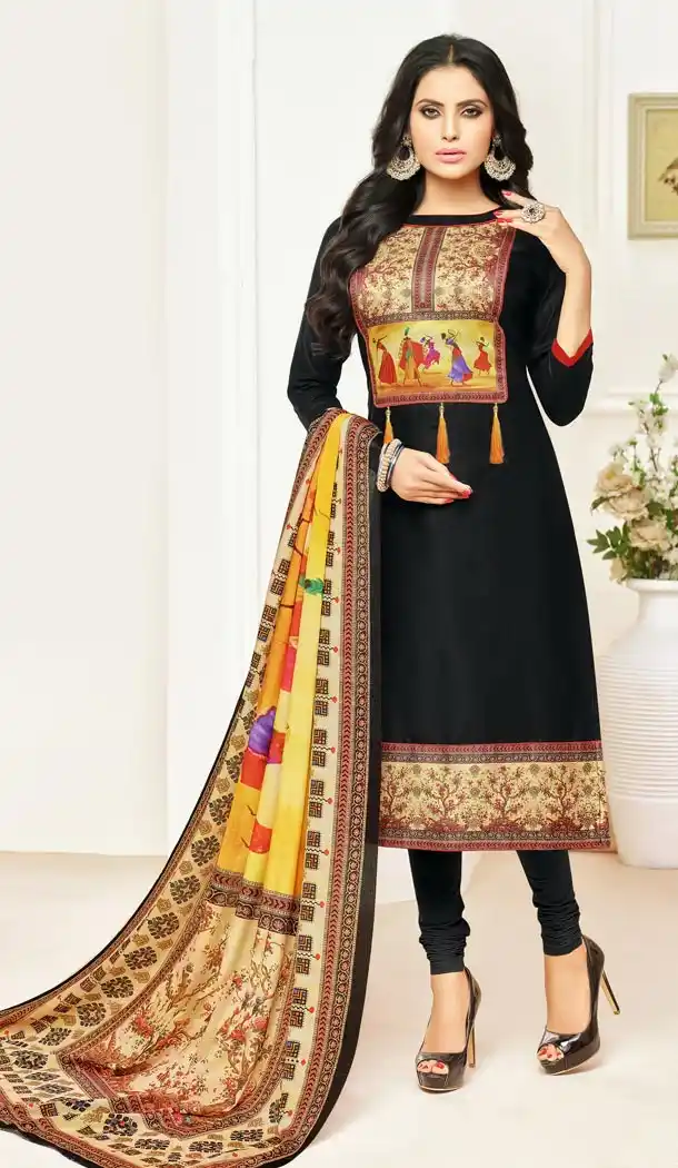Black Color Glaze Cotton Summer Wear Salwar Kameez | KF14036225