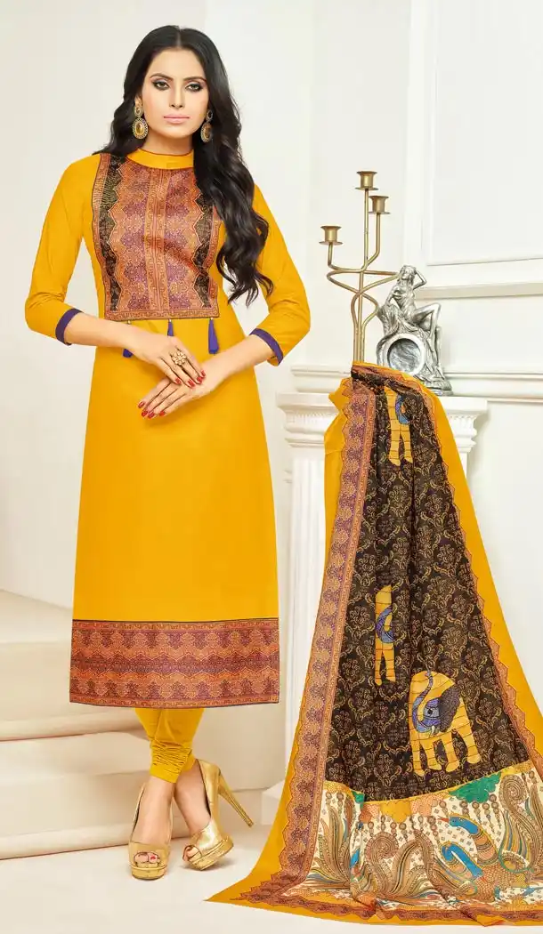 Yallow Color Glaze Cotton Summer Wear Salwar Kameez | KF14036226