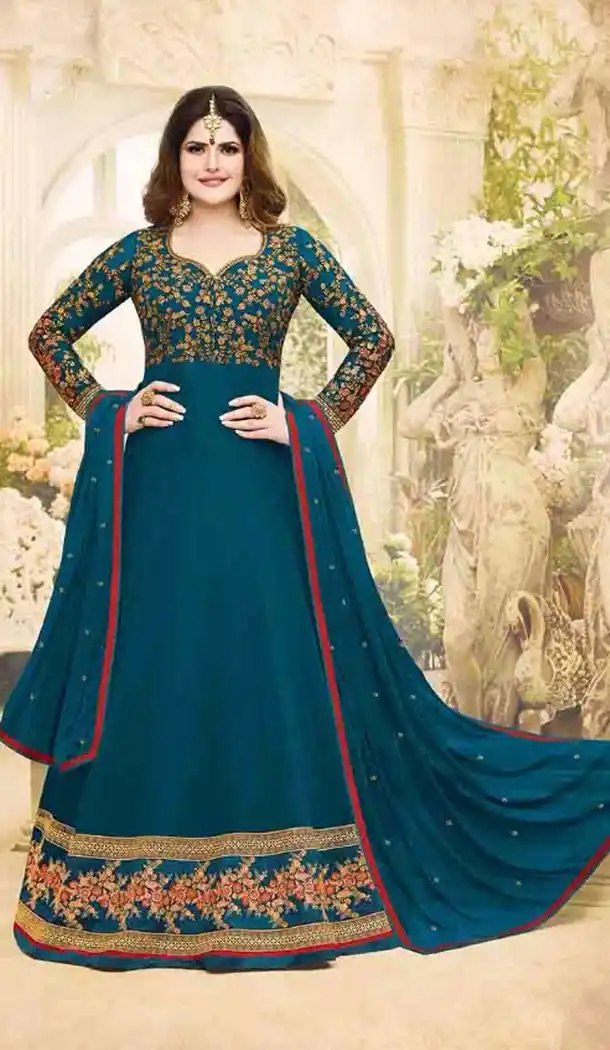 Bollywood Celebrity Zarine Khan Salwat Kameez with Medium Blue Color | KF14106286