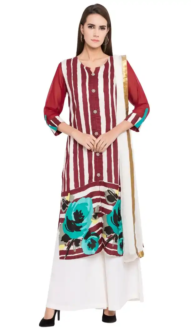 Red Color Printed Designer Wear Ready-made Suits | FHRT727332248
