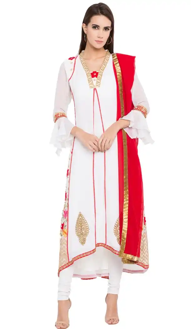 White Color Faux Georgette Designer Wear Ready-made Suits | FHRT727332249