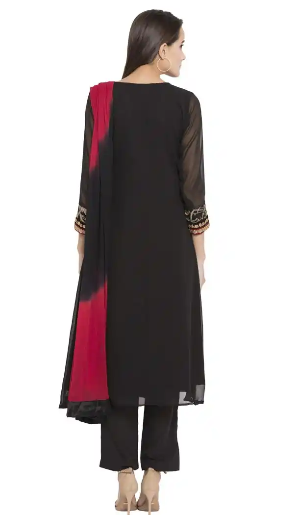 Black Color Faux Georgette Designer Wear Ready-made Suits | FHRT727332250