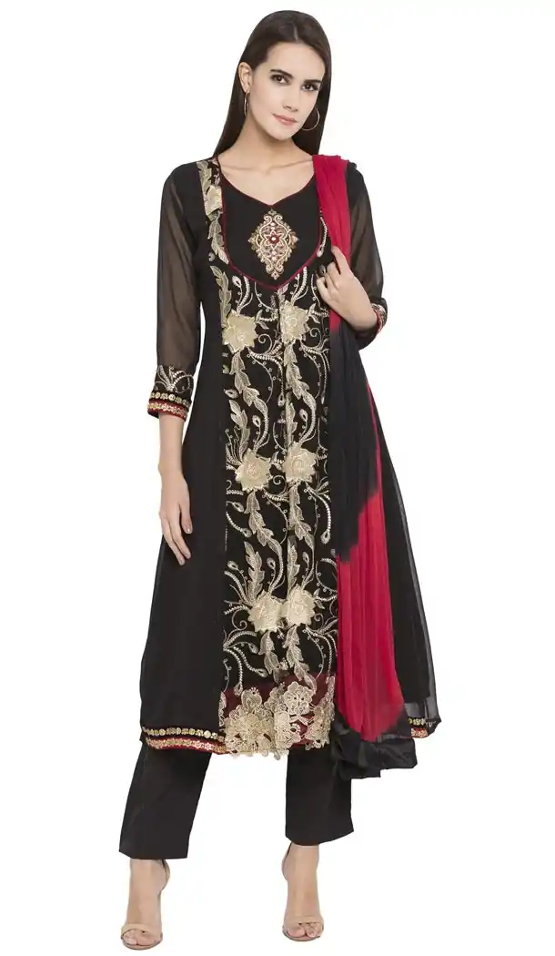 Black Color Faux Georgette Designer Wear Ready-made Suits | FHRT727332250