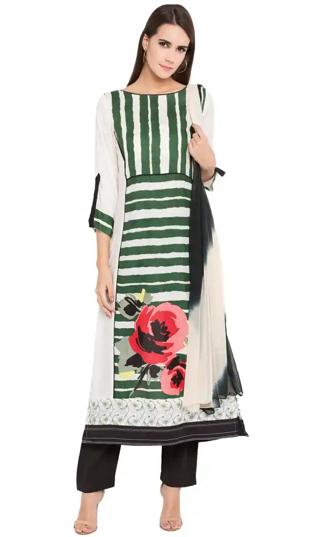 White Color Printed Designer Wear Ready-made Suits | FHRT727332254