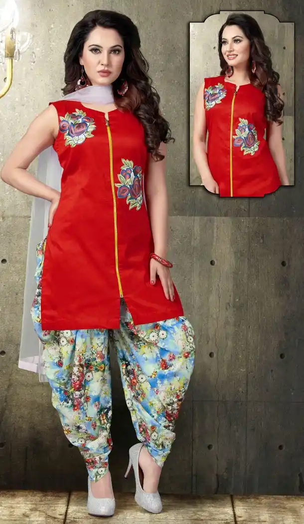Red Color Silk Party Wear Readymade Patiyala Suit | FHRT277832315